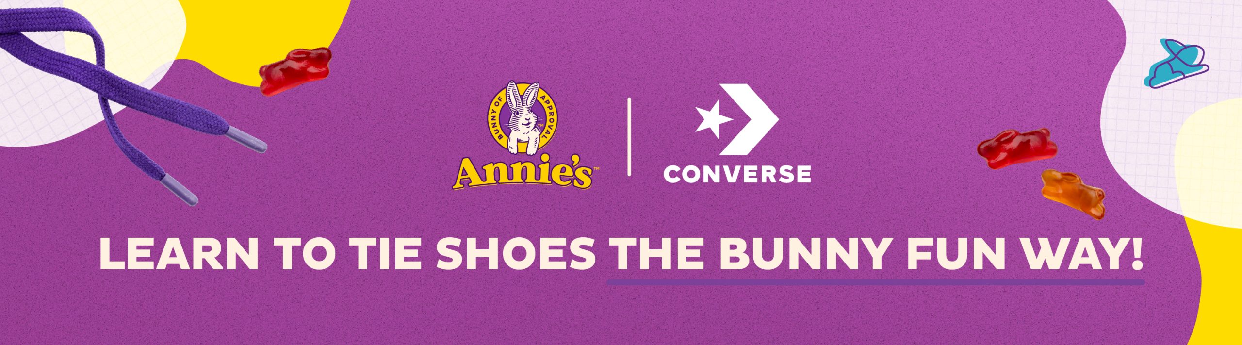 Learn to tie shoes the bunny fun way. Featuring Annies logo and Converse logo.